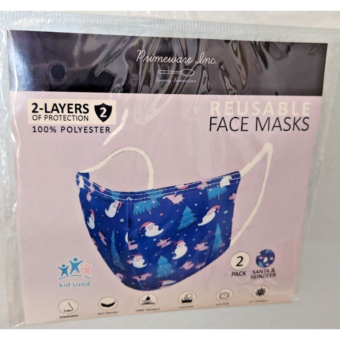 Primeware Mask Christmas Design Kids 2 pack 2 layers 100 % Polyester Washable
