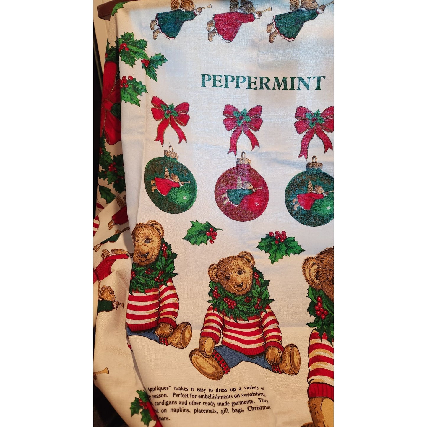 Craft Kit Peppermint Teddy Bear Applique  45" x 36"  Angels Teddy Bears Ornaments Bows