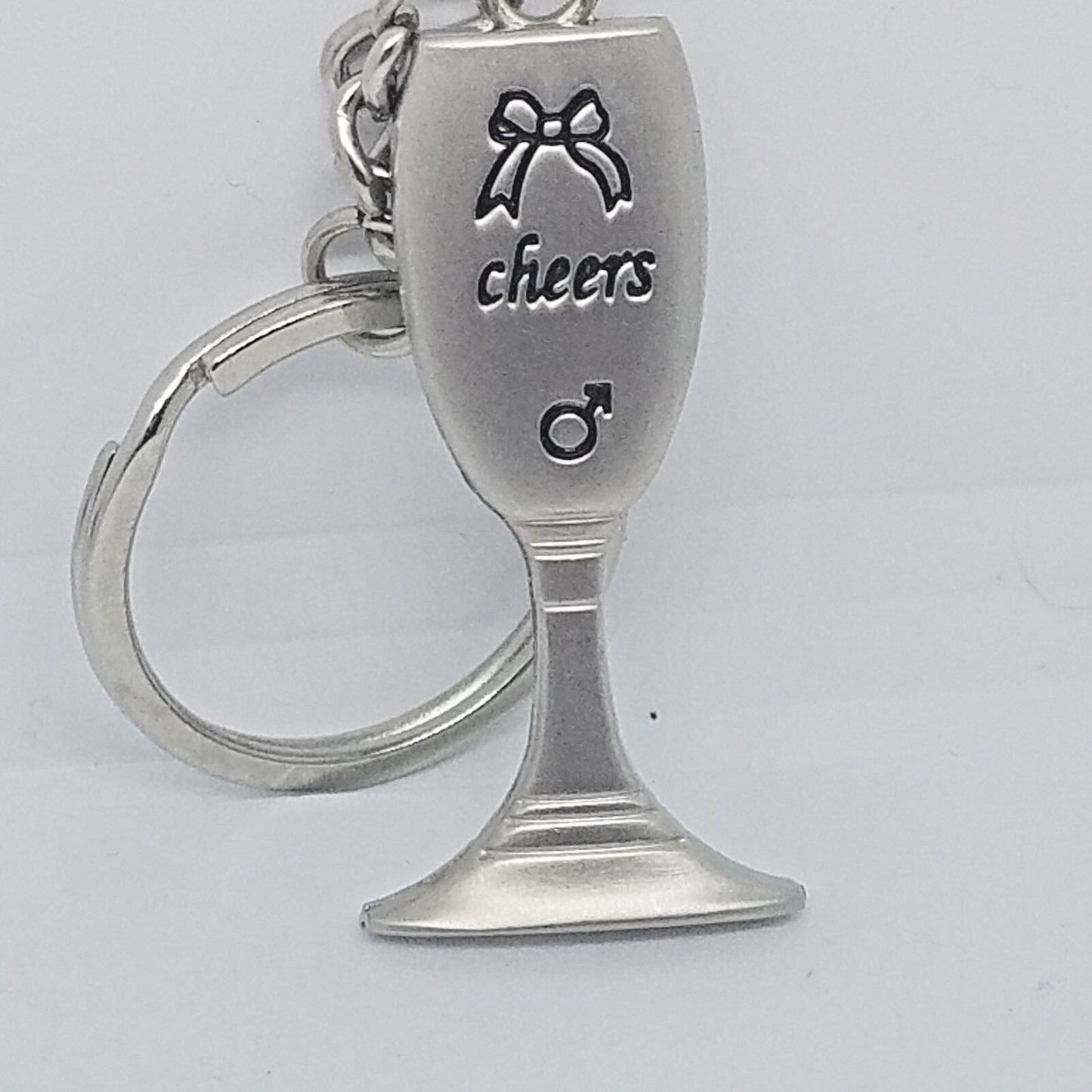 Key Chain Wine Glass Shaped Black Accent Bow Cheers Male Sign Gift Wedding 2"