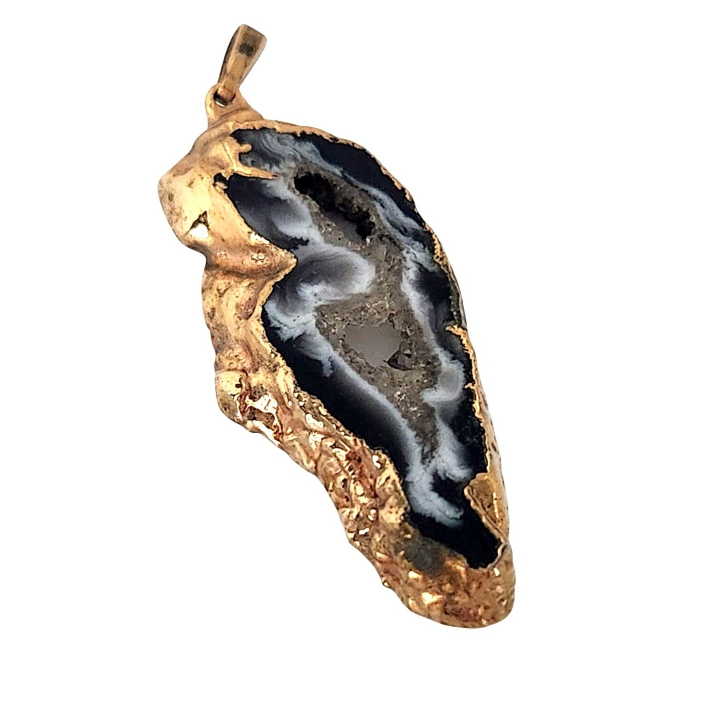 Pendant 14k Gold Dipped Geode Crystal 6.8 gr 30m x 15m Blue Black White Gold Jewelry