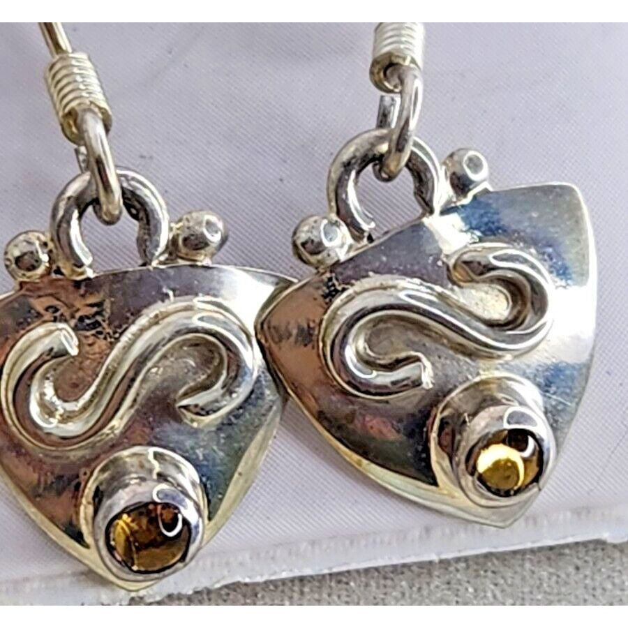 Earrings Set Round Topaz  Triangle 925 Silver Weight 3 Gr Handmade