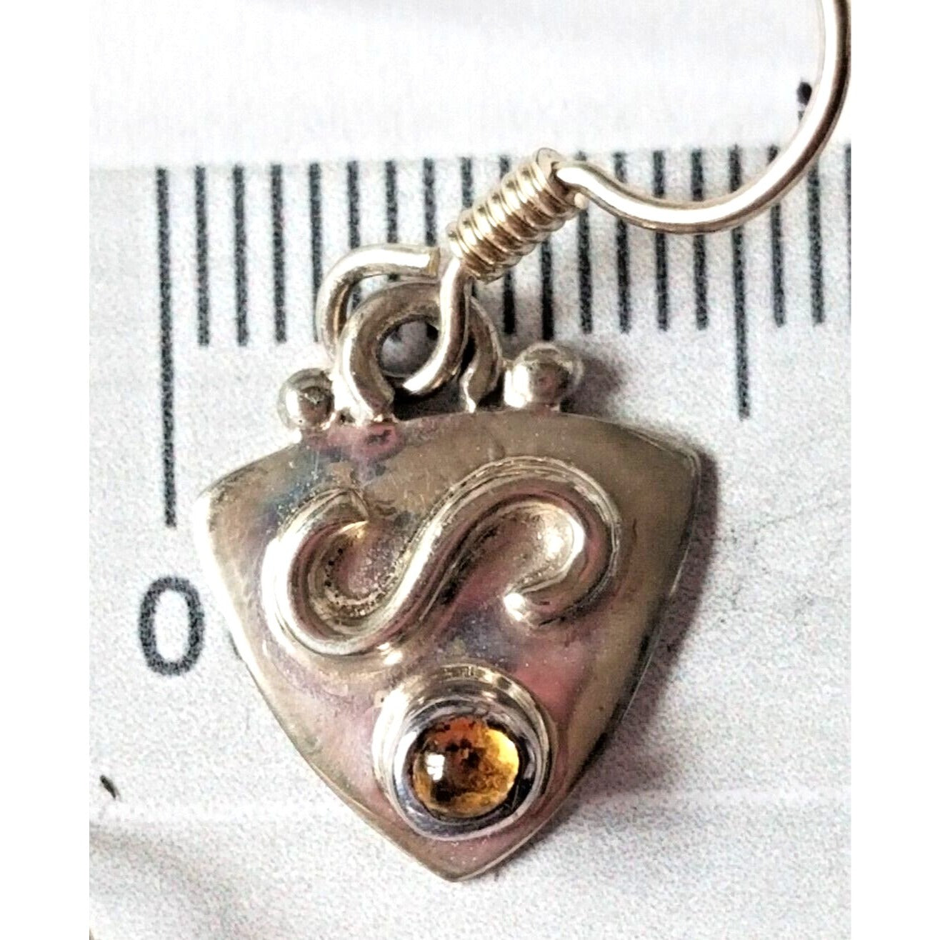 Earrings Set Round Topaz  Triangle 925 Silver Weight 3 Gr Handmade