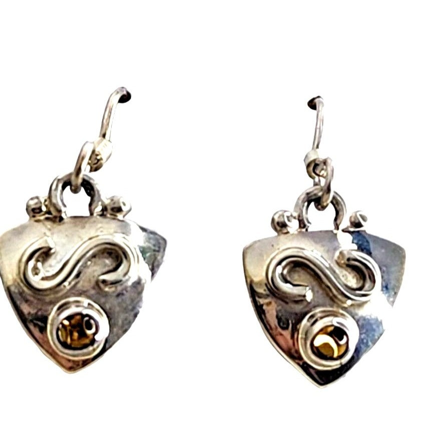 Earrings Set Round Topaz  Triangle 925 Silver Weight 3 Gr Handmade