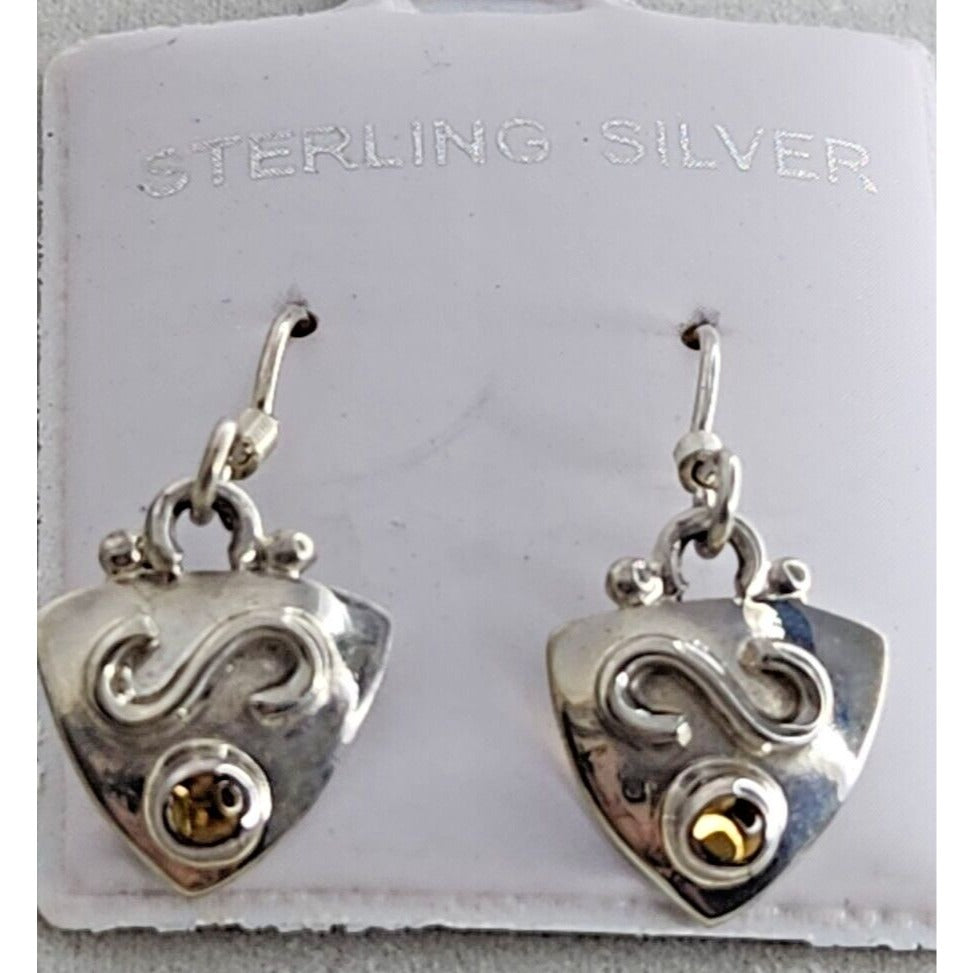 Earrings Set Round Topaz  Triangle 925 Silver Weight 3 Gr Handmade