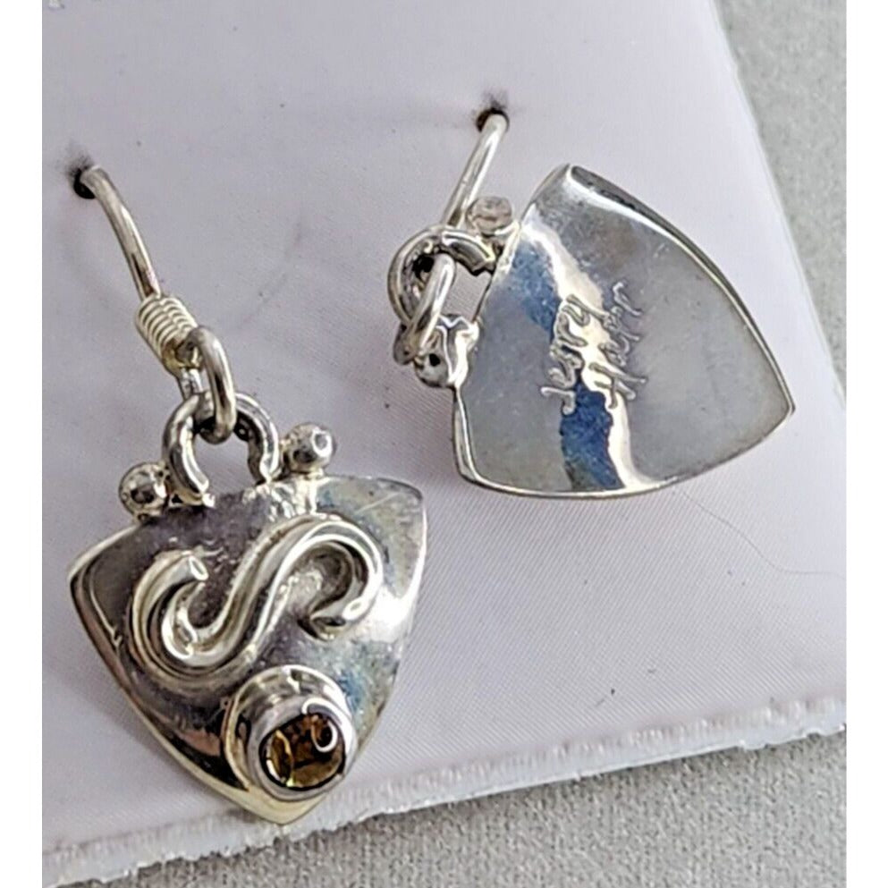 Earrings Set Round Topaz  Triangle 925 Silver Weight 3 Gr Handmade