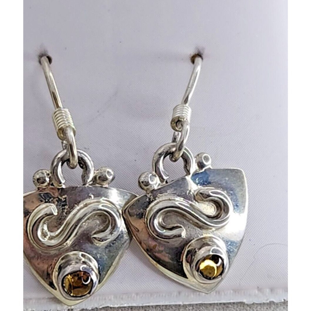 Earrings Set Round Topaz  Triangle 925 Silver Weight 3 Gr Handmade