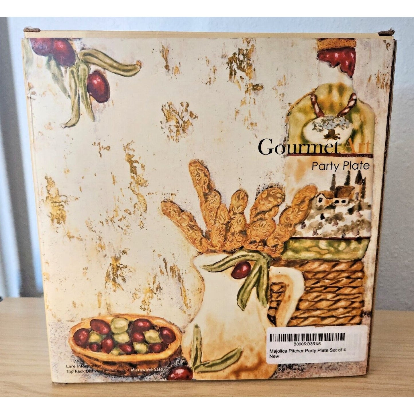 Gourmet Art Wine Glass Appetizer Plates 8" x 8"  Melamine Set of 4  Party Plates