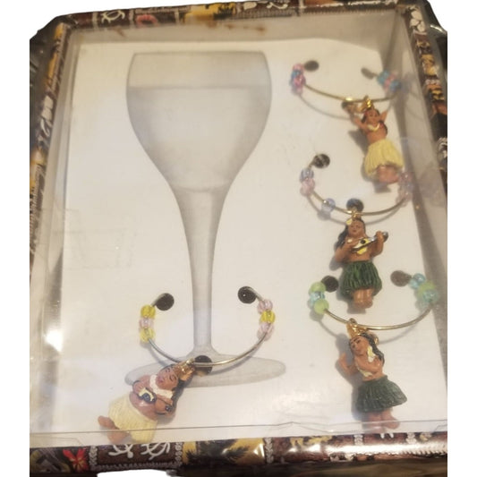 KC Hawaii Wine Charms 4 piece Hula Dancers