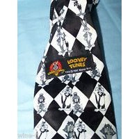 Tie Marvin Martian Tweety Bugs Daffy Neck Tie White Black  60 " Long  3 1/2"  W