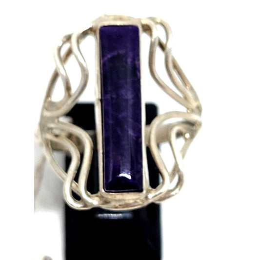 Ring Sugalite purple rectangle 6gr  Size 10 925 Silver Jerry Fran Harr Swirls on the side