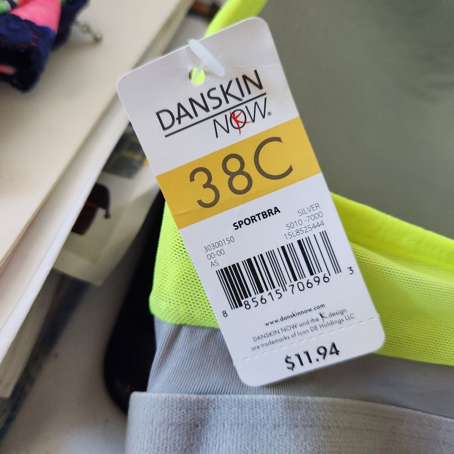 Bra Danskin Grey Green  Stripe Accents Size 38C Sports Bra