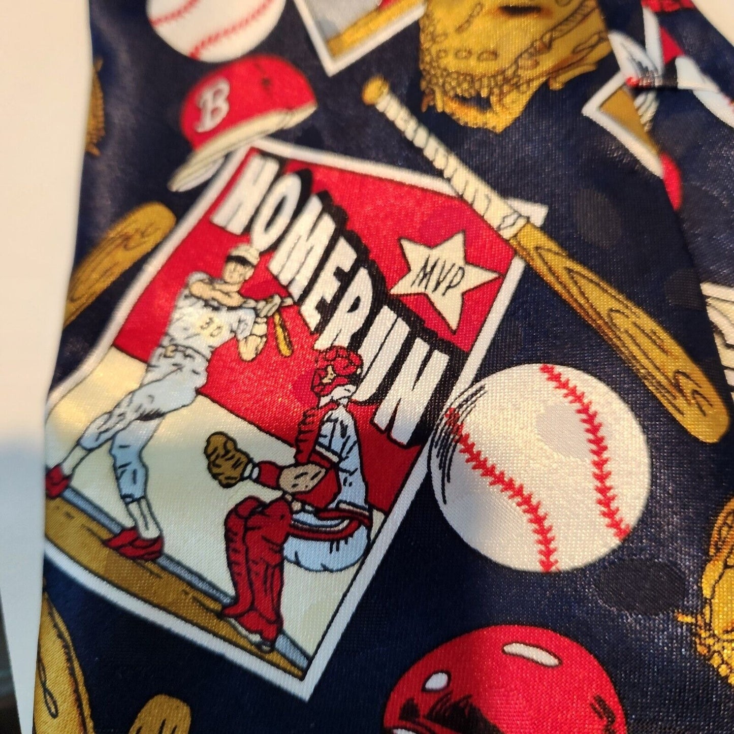 Tie Baseball Red Blue White  Brand Dino Romaro  Hand Made 58" x 4"