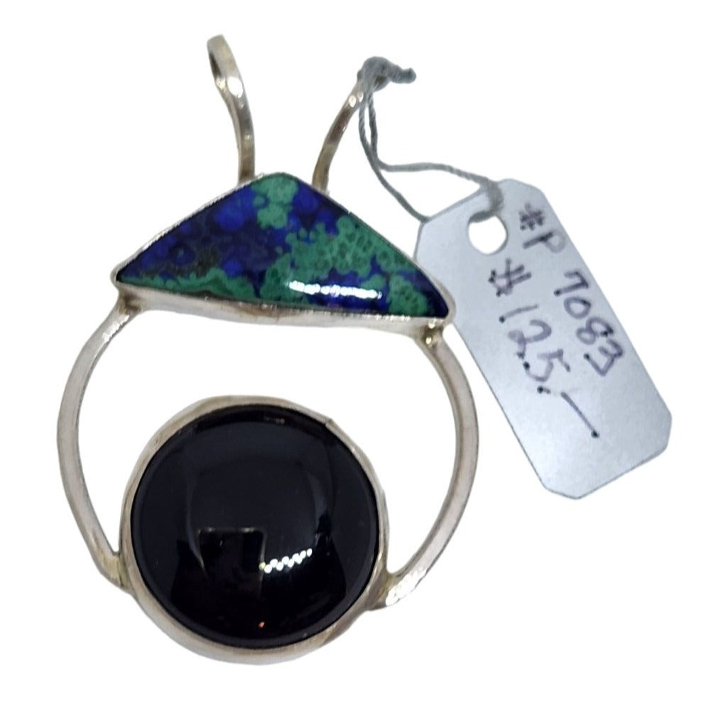 Pendant Silver Azurite Malachite Onyx 13.3 Gr 50mm x 35mm Jerry & Fran Harr Triangle