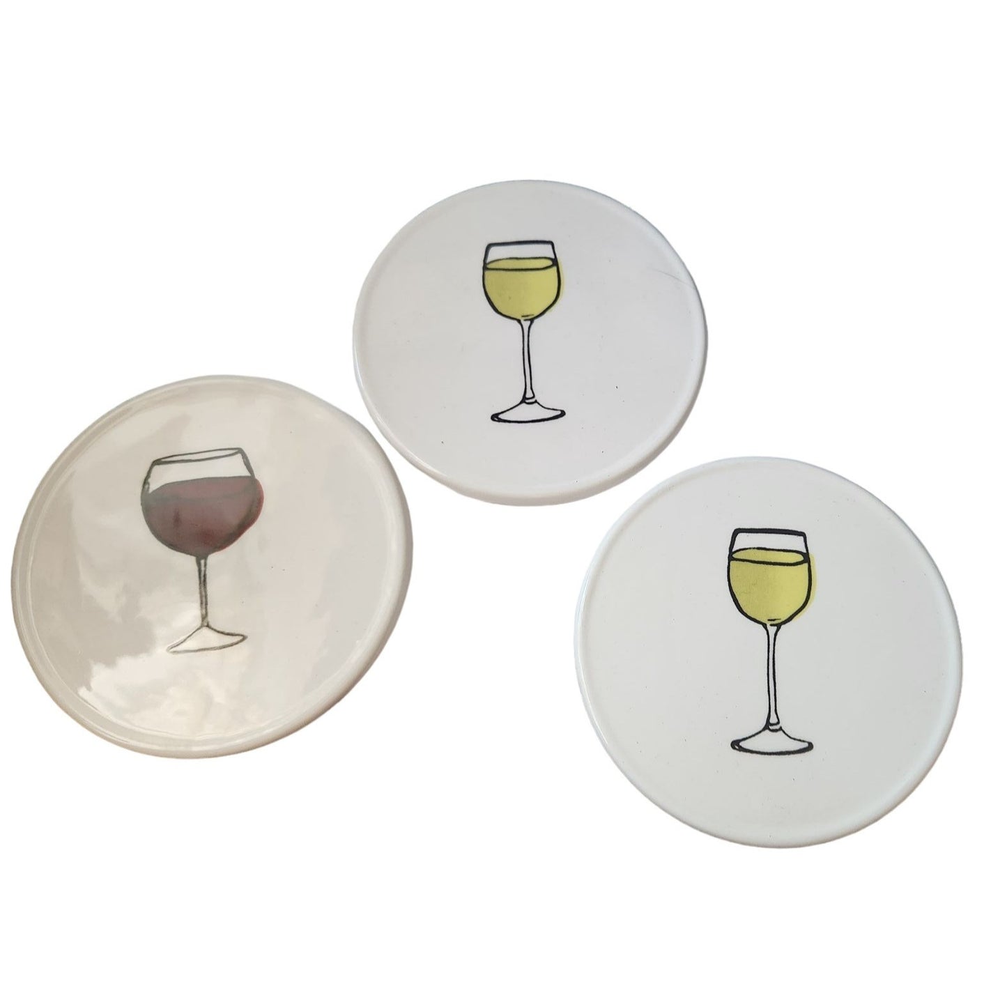 Coaster 4" Round  Ceramic Wine Glass Set of 3  Rubber Feet Ralph's Dolomite