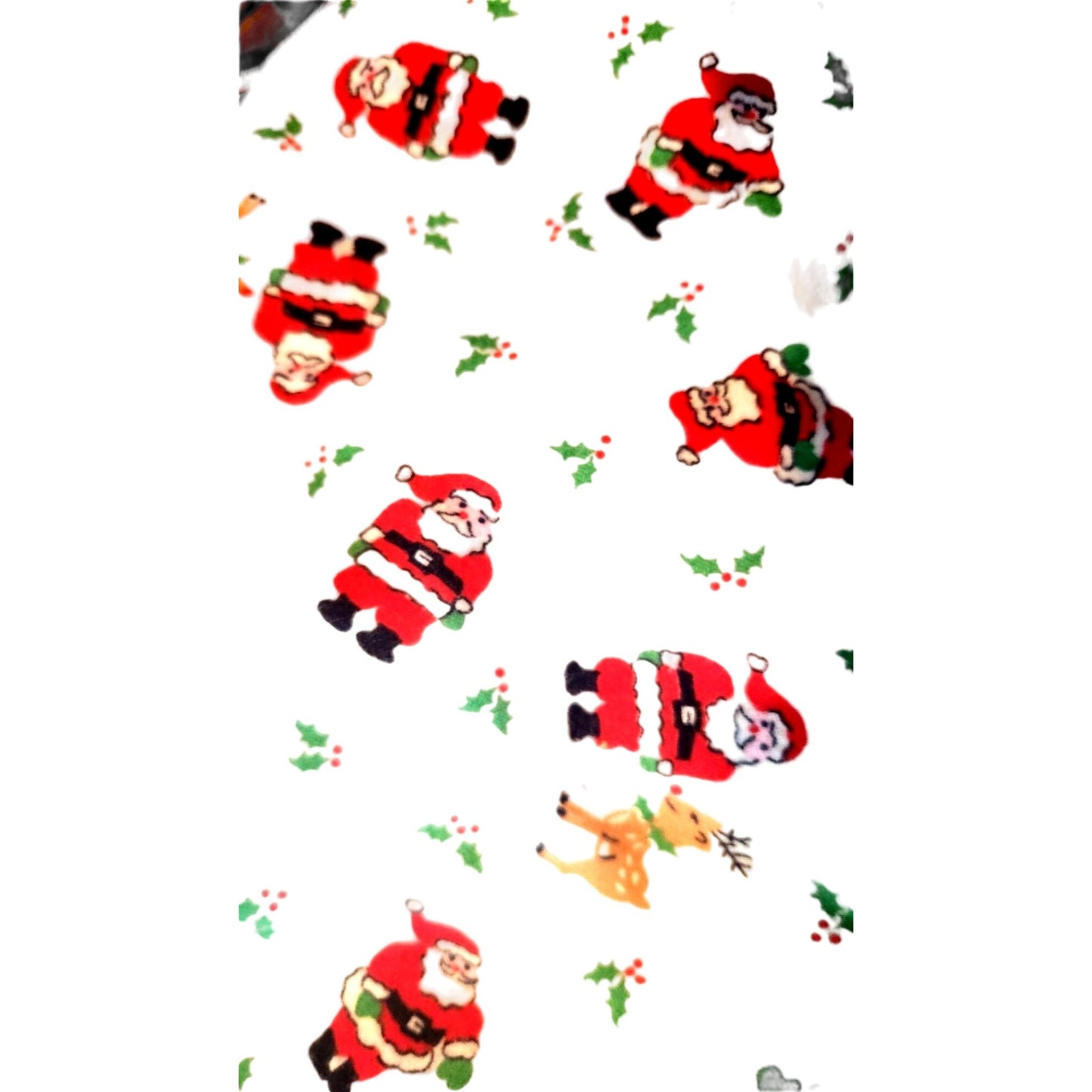Material Fabric Santa Claus with Gift Sack Reindeer  Holly White Background 36 x 45 1 yard Cotton Flannel Material