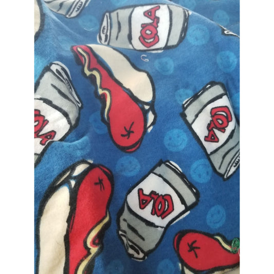 Material Blue Flannel  Hot Dogs Cola Joe Boxer 1998 22 x 22 Light  Craft Quilting