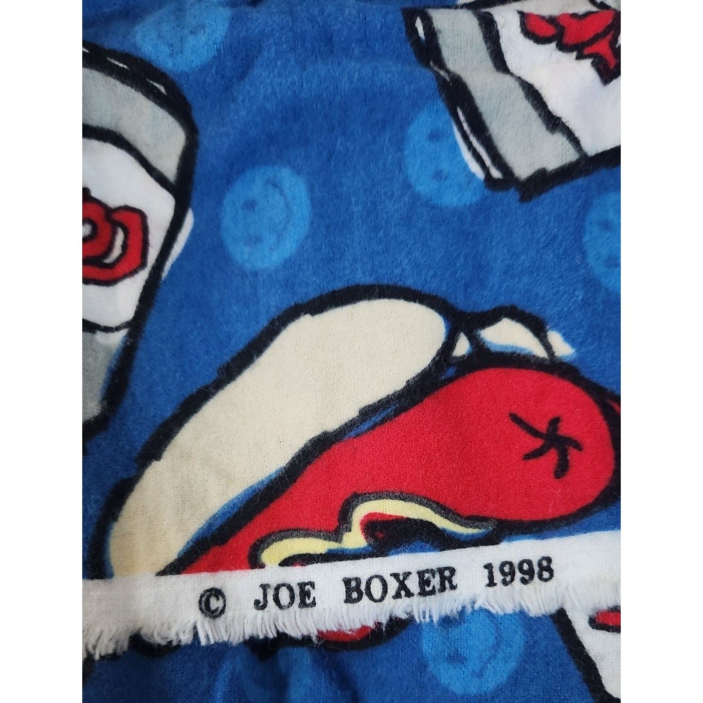 Material Blue Flannel  Hot Dogs Cola Joe Boxer 1998 22 x 22 Light  Craft Quilting