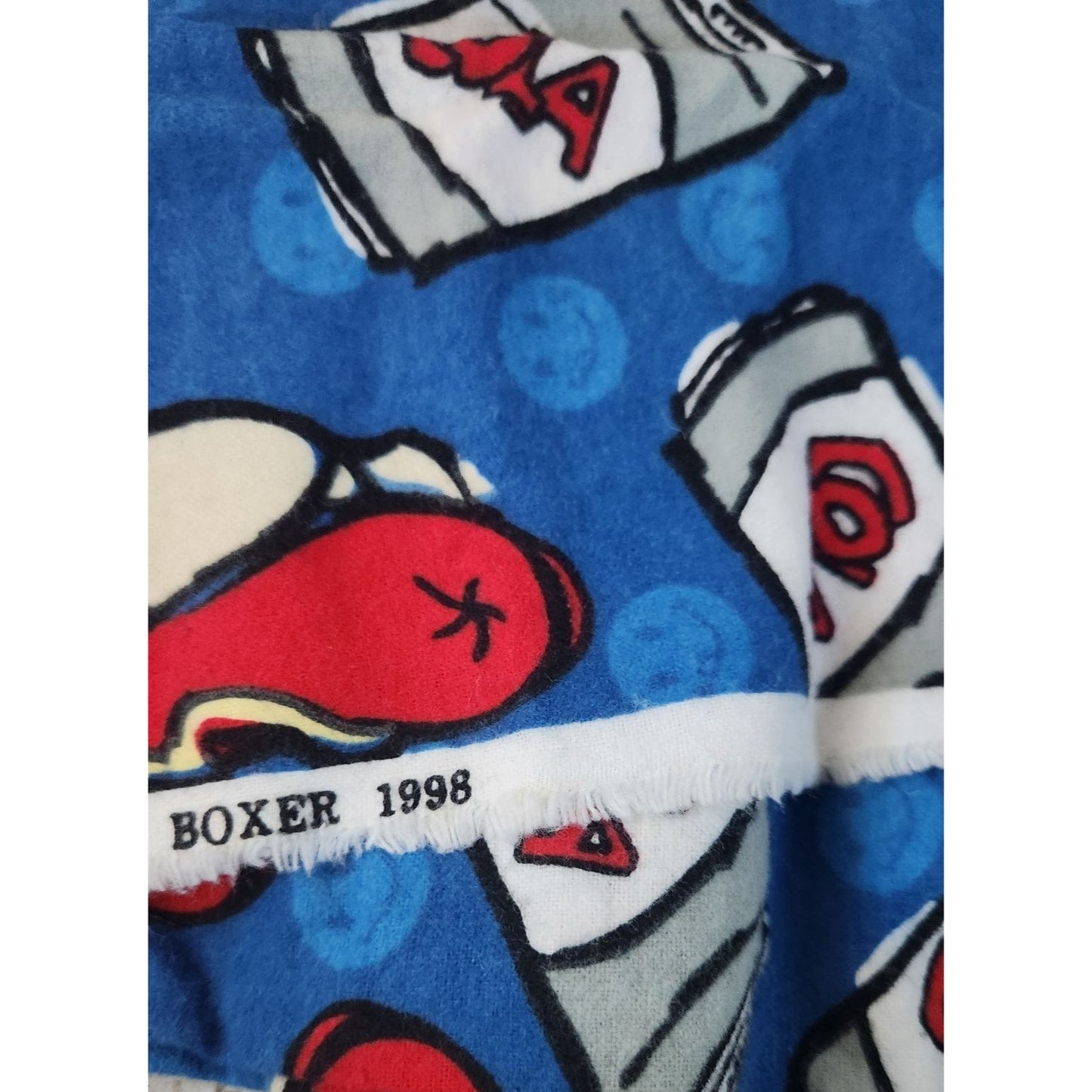 Material Blue Flannel  Hot Dogs Cola Joe Boxer 1998 22 x 22 Light  Craft Quilting