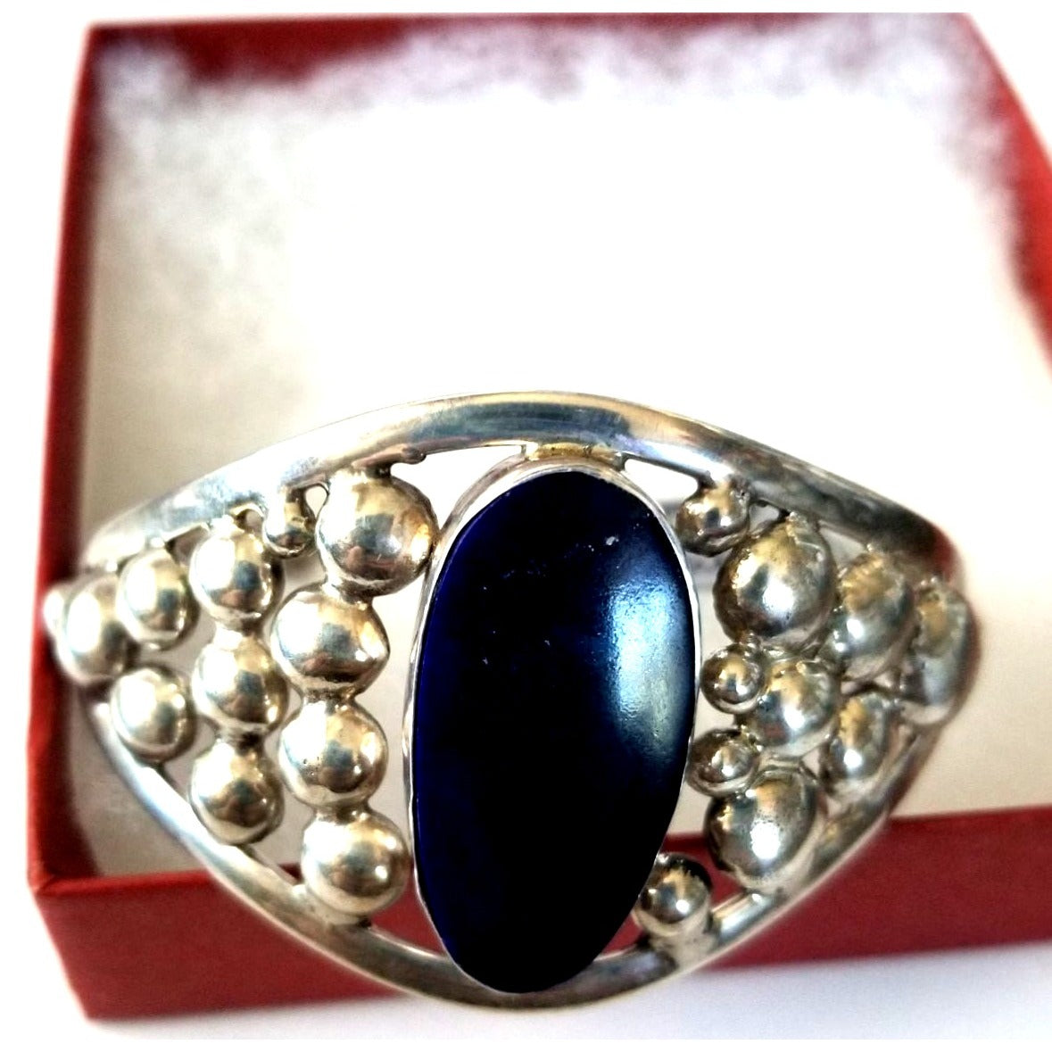Bracelet Cuff 925 Silver Natrul Lapis Afganistan  47.4 Gr  236 ct  5 cm x 8 cm 30 mm open 40 mm High Silver Purple Silver Bubble