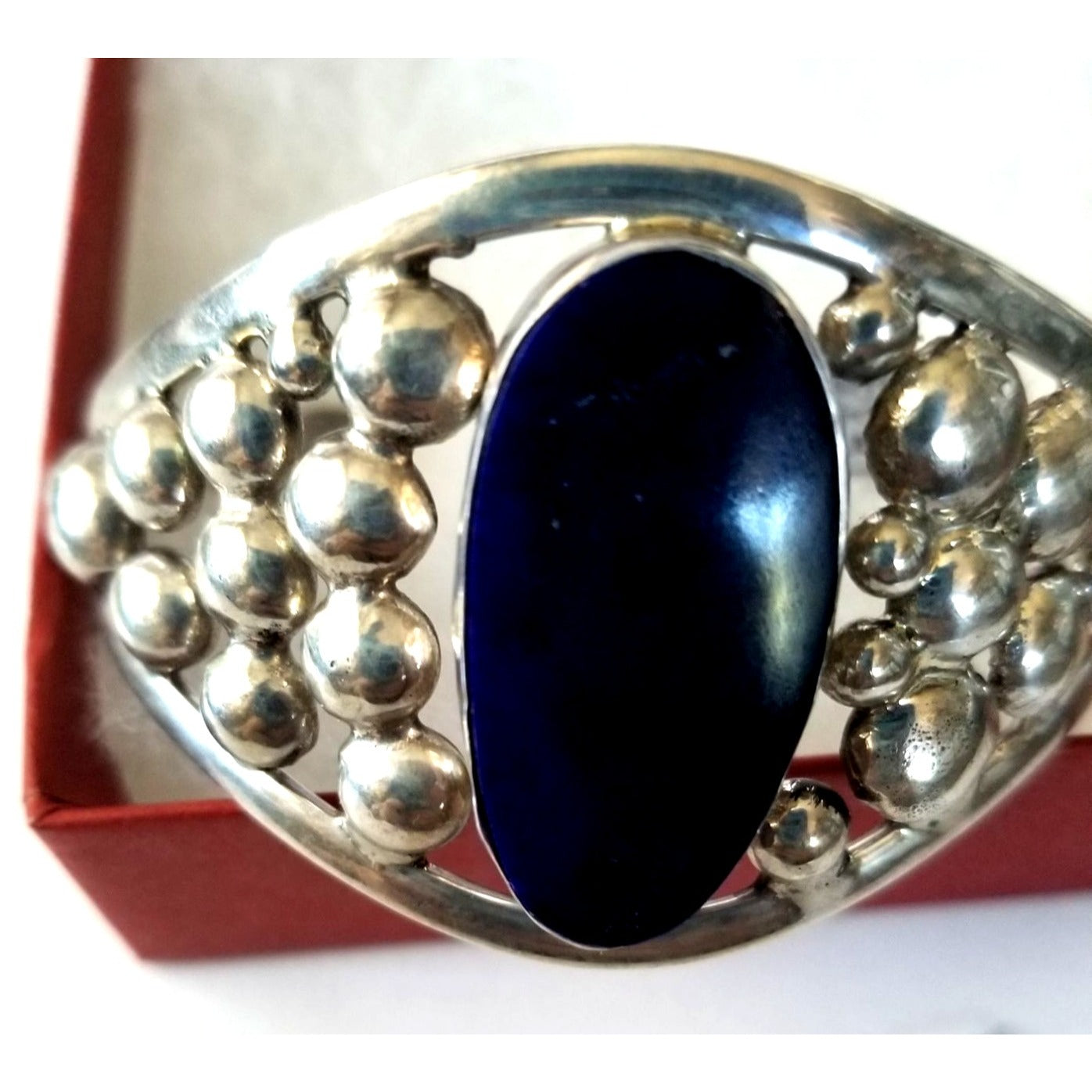 Bracelet Cuff 925 Silver Natrul Lapis Afganistan  47.4 Gr  236 ct  5 cm x 8 cm 30 mm open 40 mm High Silver Purple Silver Bubble