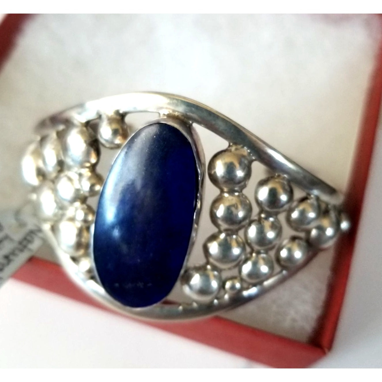 Bracelet Cuff 925 Silver Natrul Lapis Afganistan  47.4 Gr  236 ct  5 cm x 8 cm 30 mm open 40 mm High Silver Purple Silver Bubble