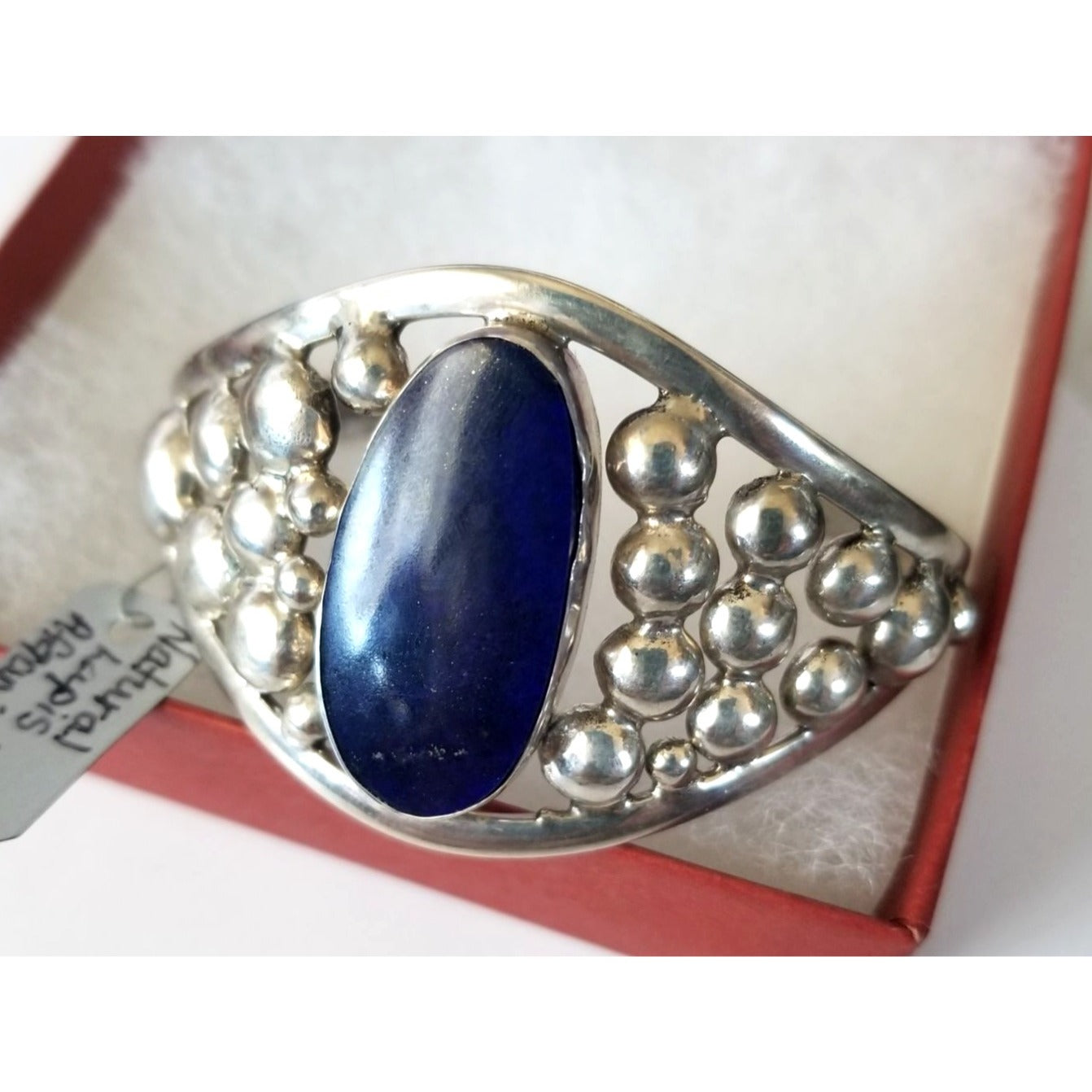 Bracelet Cuff 925 Silver Natrul Lapis Afganistan  47.4 Gr  236 ct  5 cm x 8 cm 30 mm open 40 mm High Silver Purple Silver Bubble