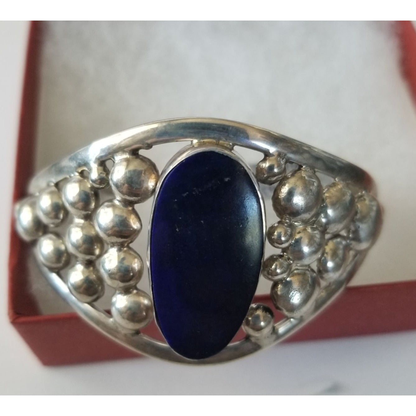 Bracelet Cuff 925 Silver Natrul Lapis Afganistan  47.4 Gr  236 ct  5 cm x 8 cm 30 mm open 40 mm High Silver Purple Silver Bubble