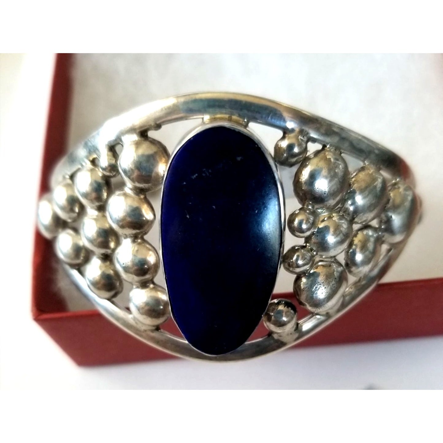 Bracelet Cuff 925 Silver Natrul Lapis Afganistan  47.4 Gr  236 ct  5 cm x 8 cm 30 mm open 40 mm High Silver Purple Silver Bubble