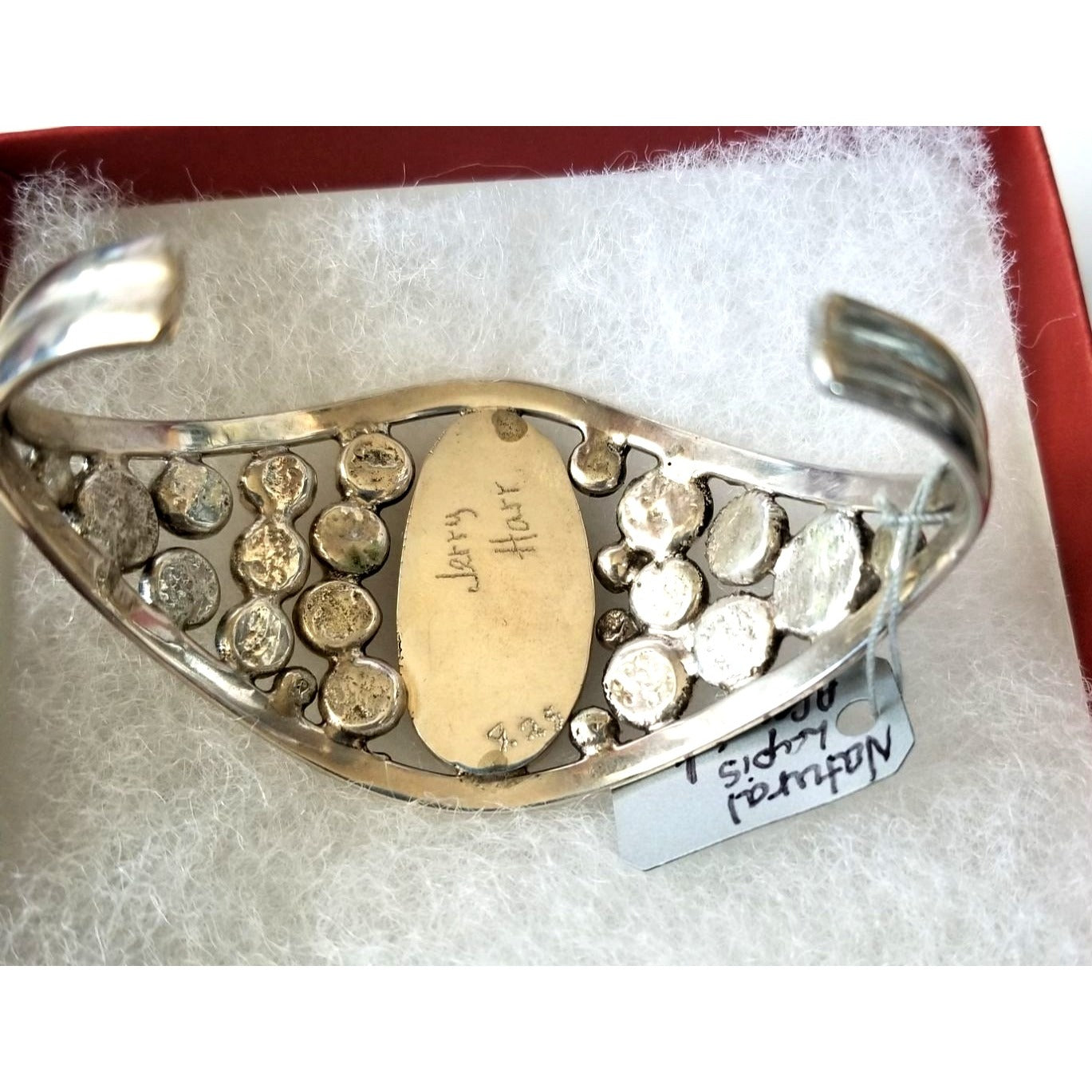 Bracelet Cuff 925 Silver Natrul Lapis Afganistan  47.4 Gr  236 ct  5 cm x 8 cm 30 mm open 40 mm High Silver Purple Silver Bubble