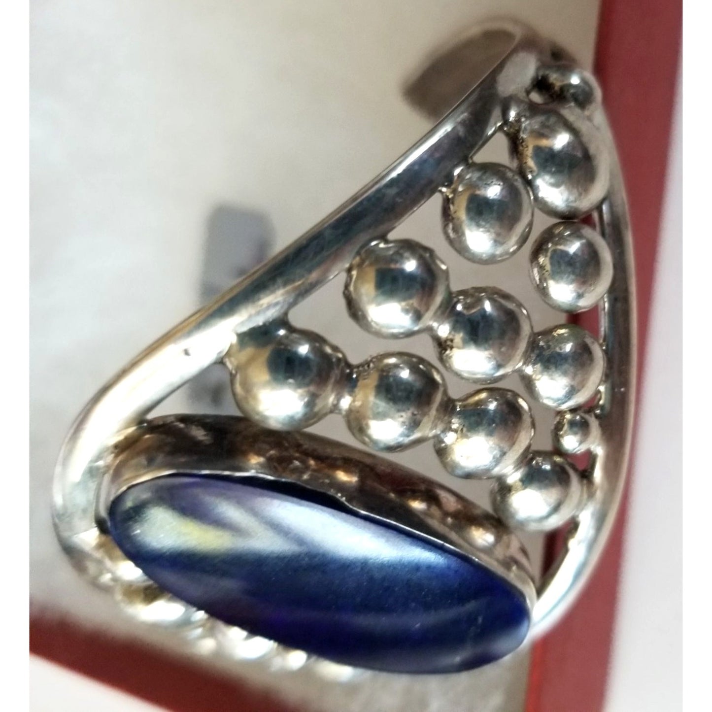 Bracelet Cuff 925 Silver Natrul Lapis Afganistan  47.4 Gr  236 ct  5 cm x 8 cm 30 mm open 40 mm High Silver Purple Silver Bubble