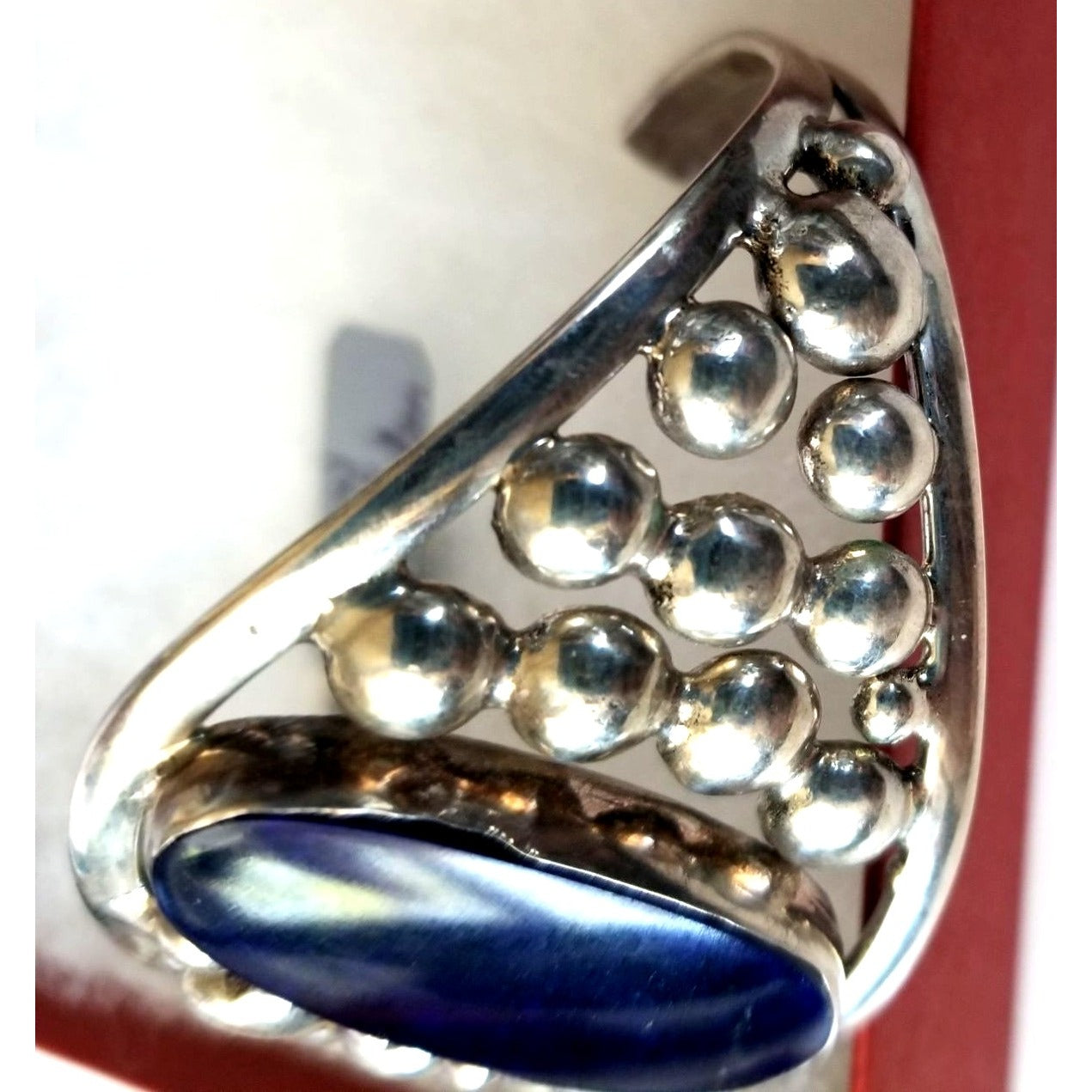 Bracelet Cuff 925 Silver Natrul Lapis Afganistan  47.4 Gr  236 ct  5 cm x 8 cm 30 mm open 40 mm High Silver Purple Silver Bubble