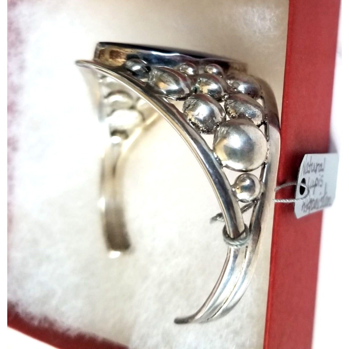 Bracelet Cuff 925 Silver Natrul Lapis Afganistan  47.4 Gr  236 ct  5 cm x 8 cm 30 mm open 40 mm High Silver Purple Silver Bubble