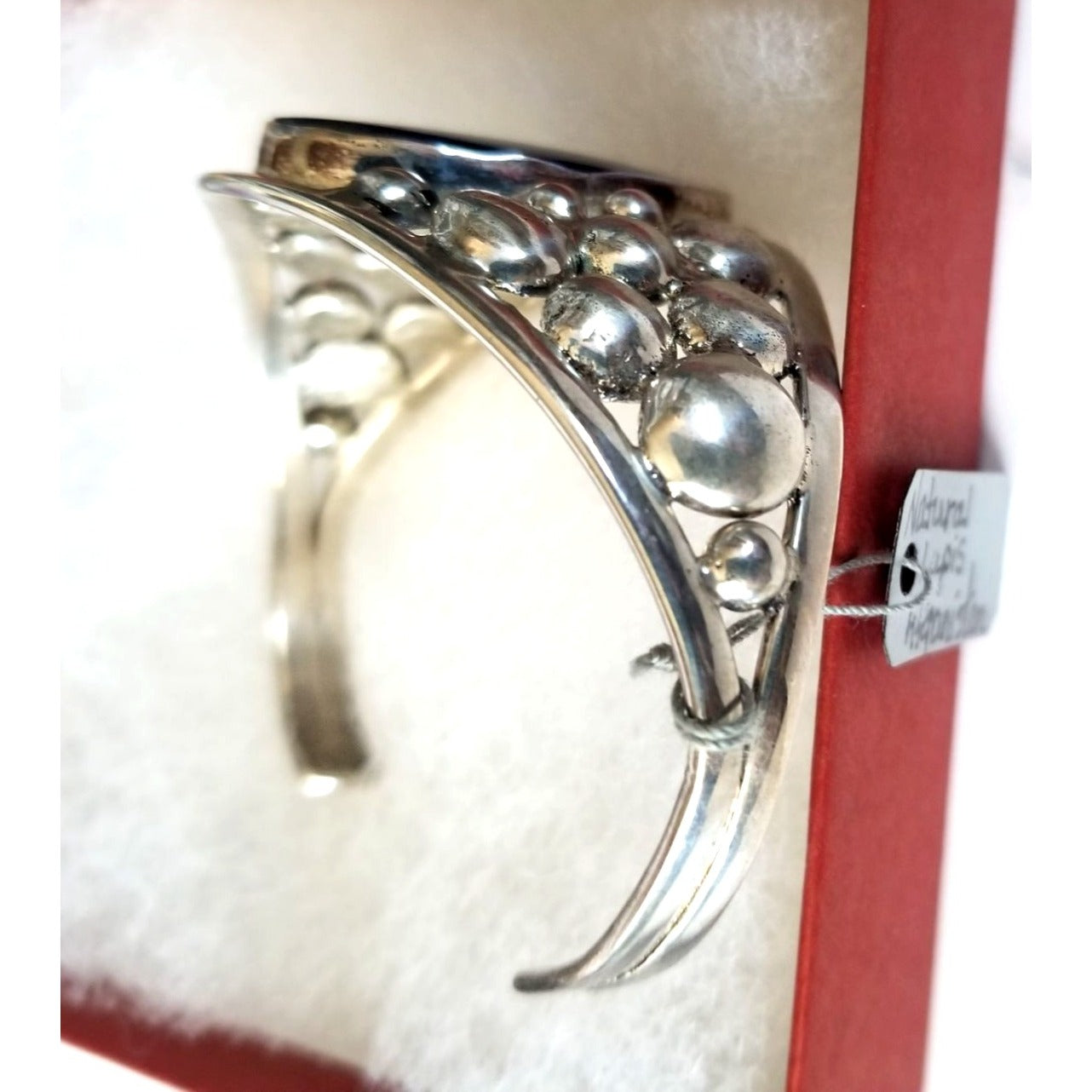Bracelet Cuff 925 Silver Natrul Lapis Afganistan  47.4 Gr  236 ct  5 cm x 8 cm 30 mm open 40 mm High Silver Purple Silver Bubble