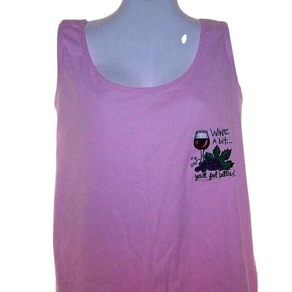 T-Shirt Tank Top Pink Gildan  Size XL Cotton Wine A Bit You'll feel better