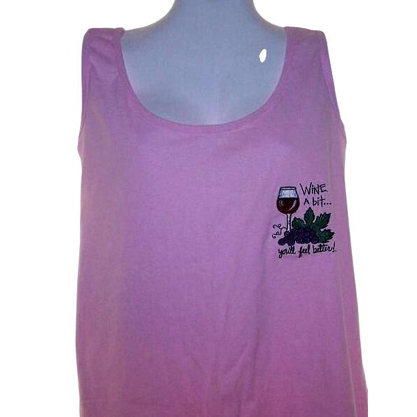 T-Shirt Tank Top Pink Gildan  Size XL Cotton Wine A Bit You'll feel better