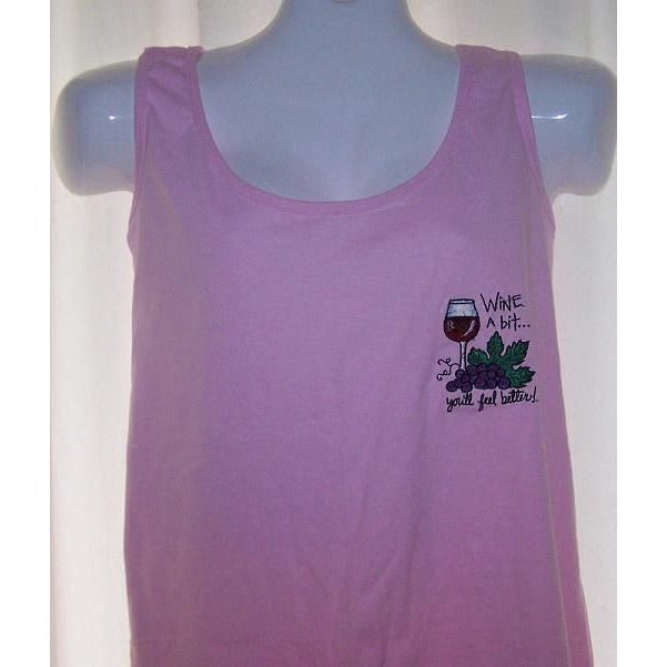 T-Shirt Tank Top Pink Gildan  Size XL Cotton Wine A Bit You'll feel better