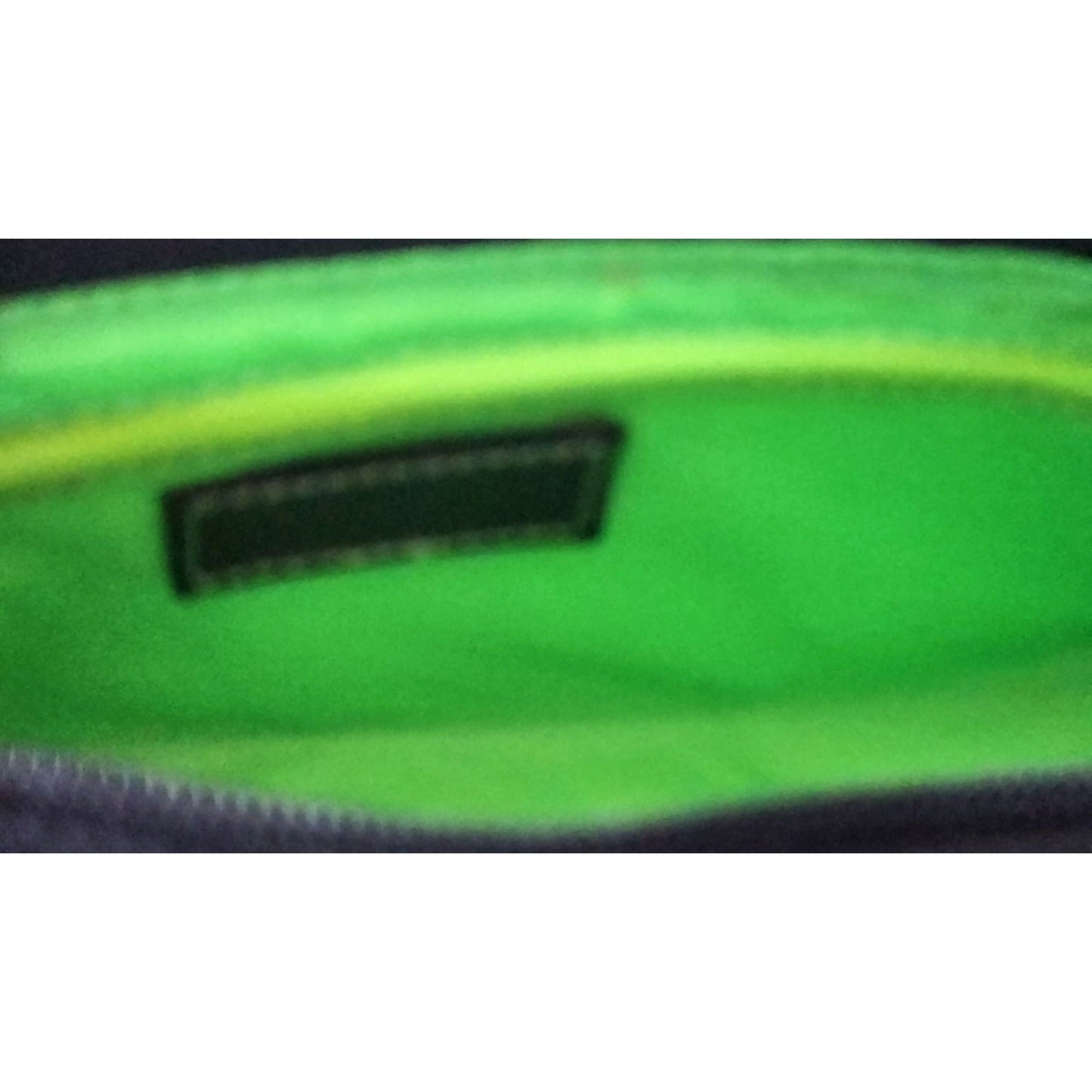 Purse Bag Black Grey Red  Zip Top Inside Zip Pocket  10 " x 4" x 4 1/2"  20" Handle Green Lining