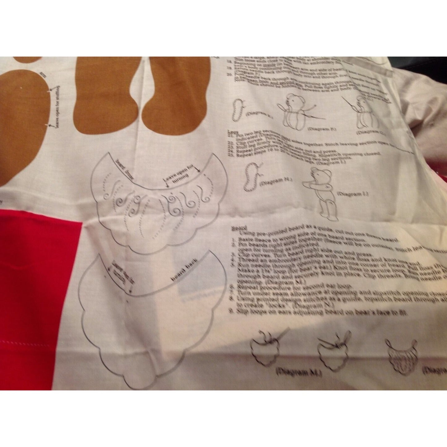 Material Fabric Christmas Santa Bear in Chimney Pattern Instructions