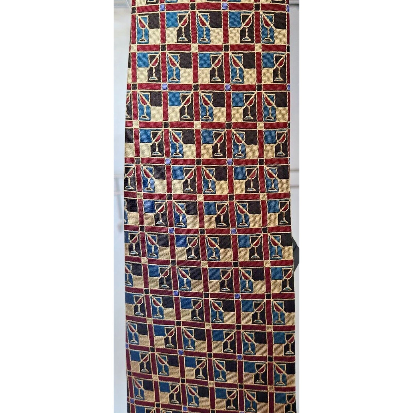 Silk Tie Brand Dino Carlotti Red Stacked Wine Glasses 56" x 4"  100% Silk