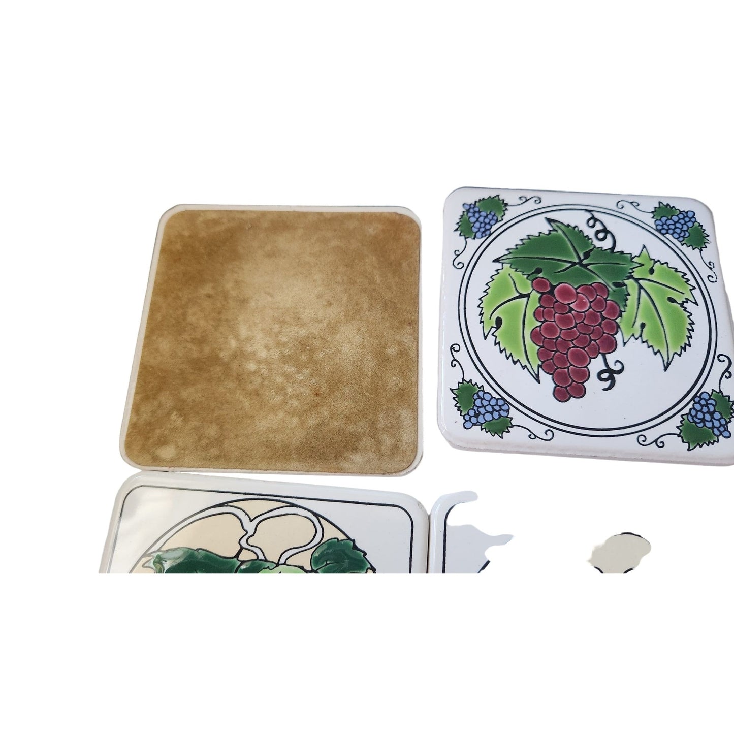 Vintage 1987 Ceramic Coasters Wine country Set of 4 Raised Painted 3 1/2" x 3 1/2"