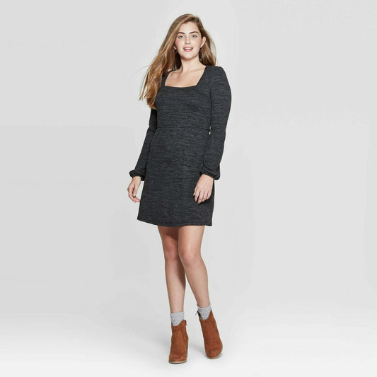 Dress Women's Xhilaration Size M Square Neck Sweater Mini Charcoal
