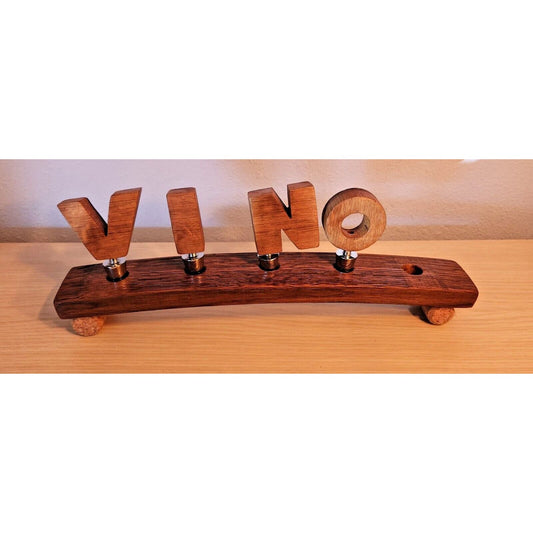 Wine Barrel Stopper Holder 5 Hole Display VINO Cork Feet  16 " x 2 1/2" x 2 1/2"