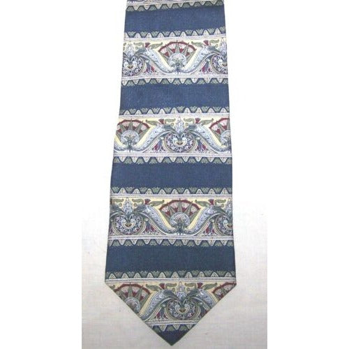 Tie Blue Red Silver Silk Neck Tie Claybrooke Brand  57  1/2 " Long  3 1/2" Wide