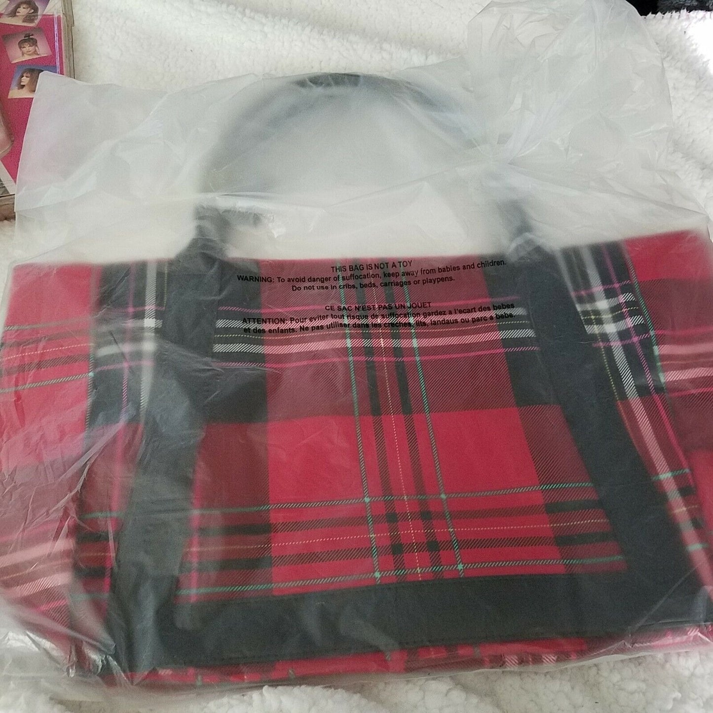 Purse Victoria's Secret Black Red Plaid Holiday Logo Tote Bag Black Handles