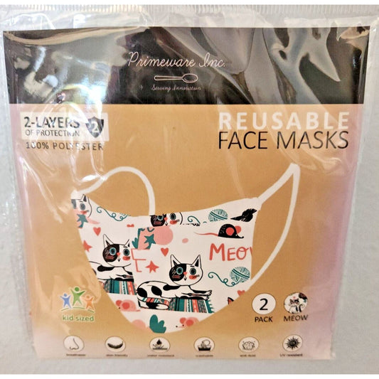 Primeware Mask Meow Cats Design Kids 2 pack 2 layers 100 % Polyester Washable