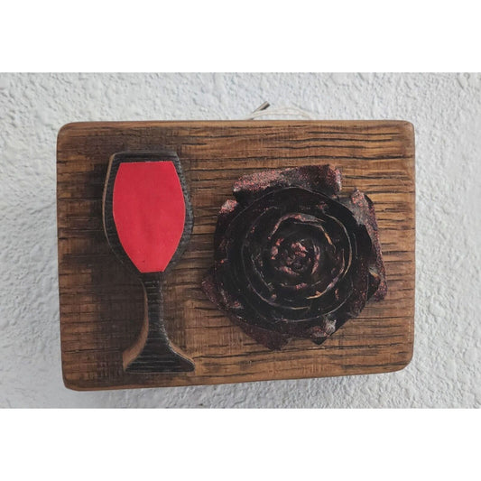 Wine Barrel Wood Sign Champagne Glass Painted Rose Wine Stave Stained Hanger