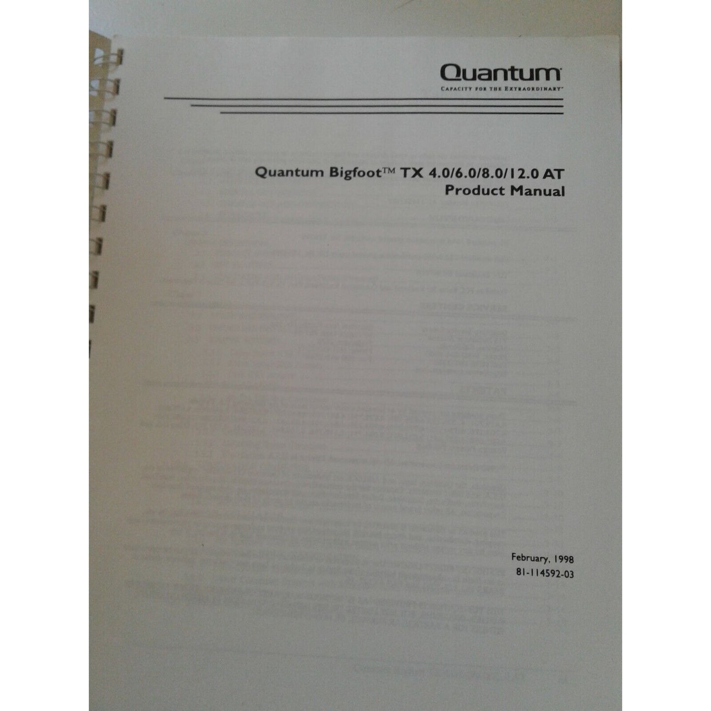 Manual Quantum Bigfoot TX 4.0 / 6.0 / 8.0 / 12.0 GB AT High Capacity Disk Drives