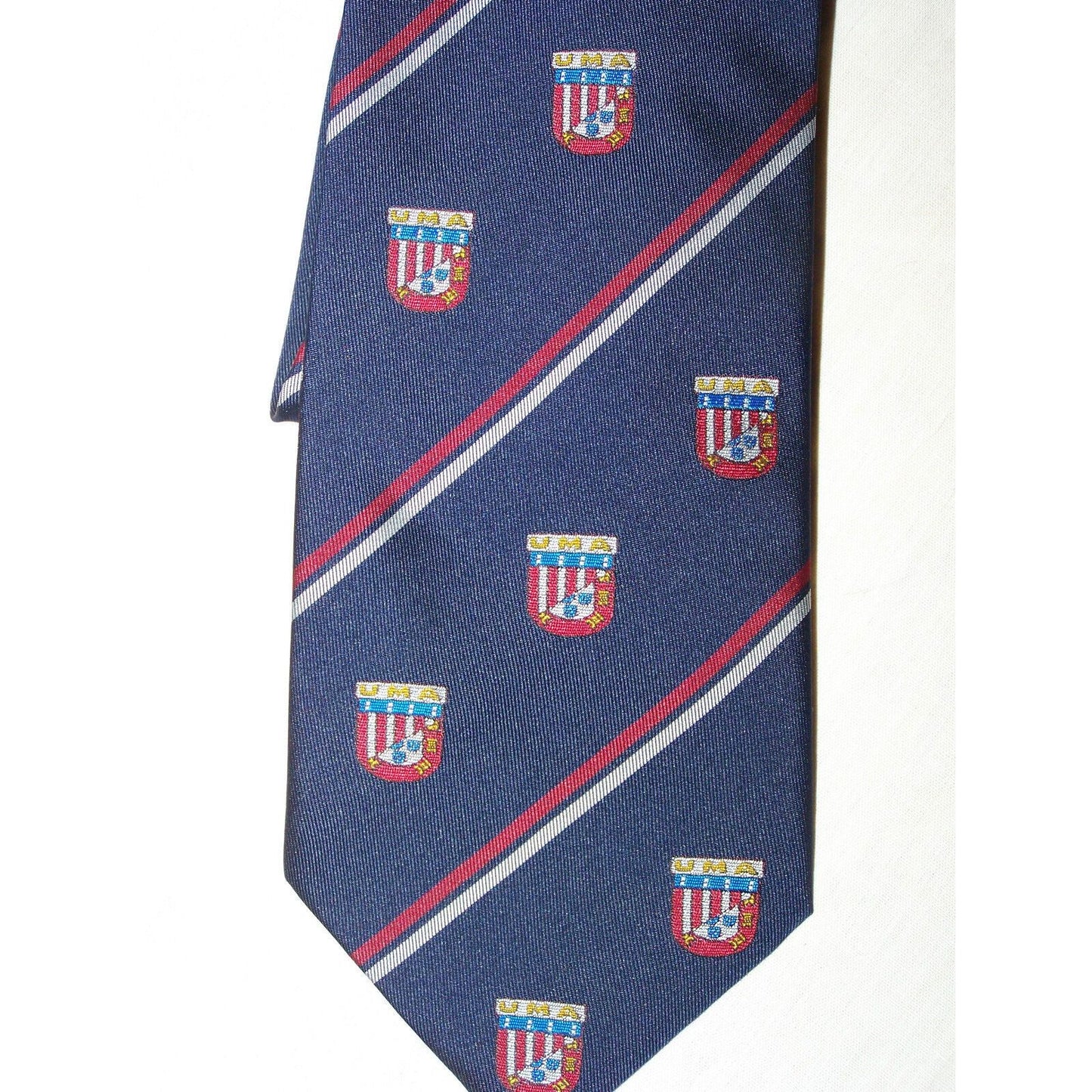 Tie Blue White Red Stripe and the U M A Symbol Vanzon   59 " L   3 3/4 " W