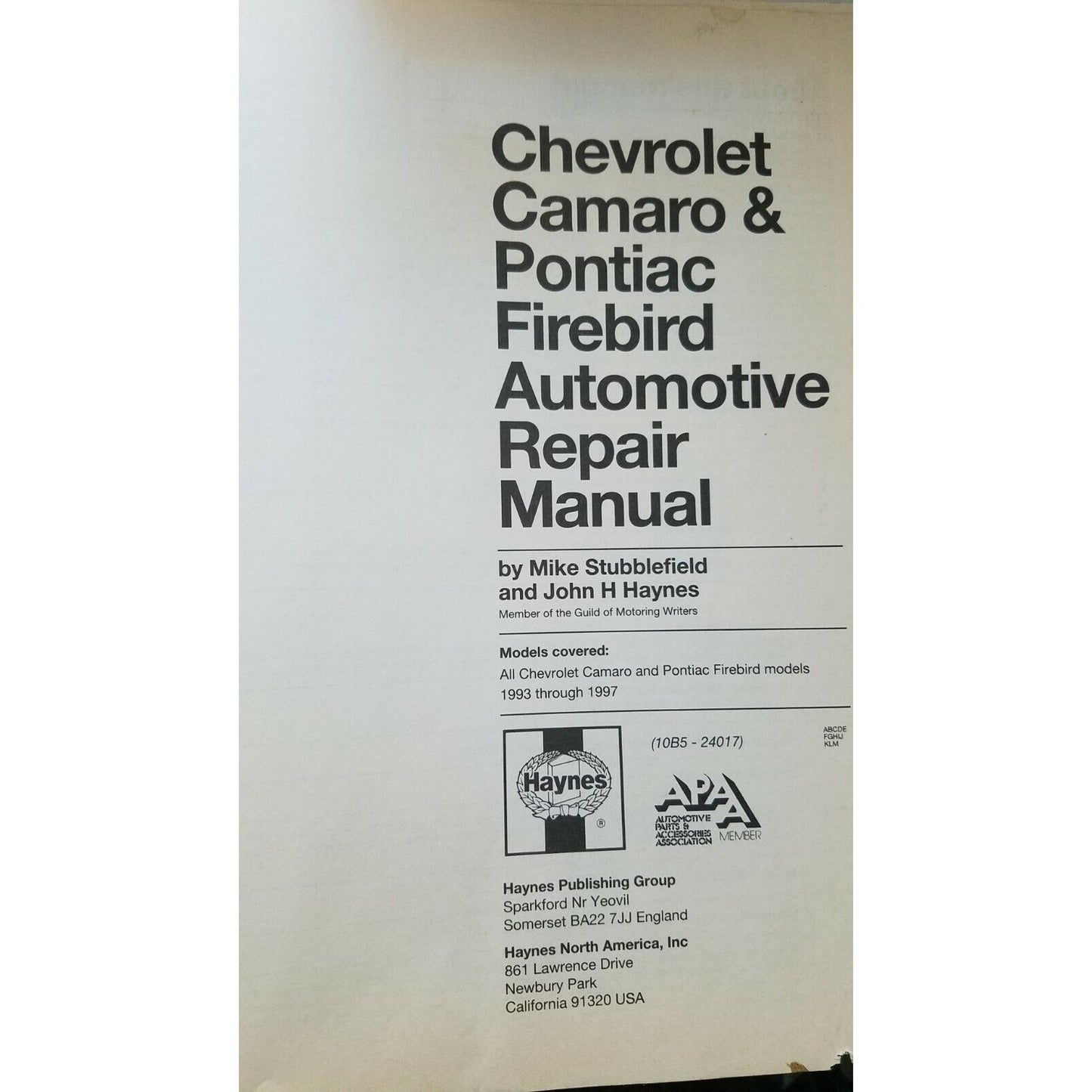 1993- 1997 Haynes Chevrolet Camaro Pontiac Firebird  thru  Auto Repair Manual