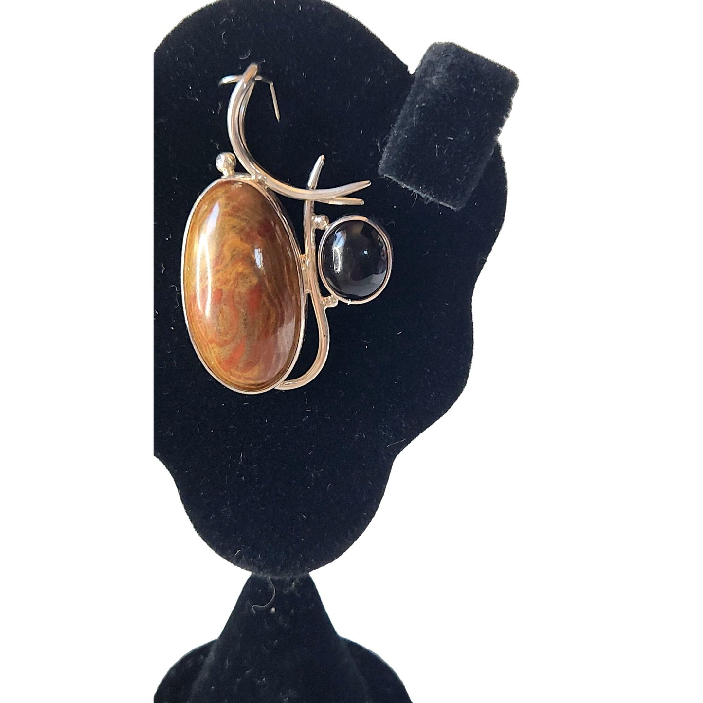 Pendant Jasper & Onyx 13.5 gr 15mm loop 925 Silver 50mm x 30mm